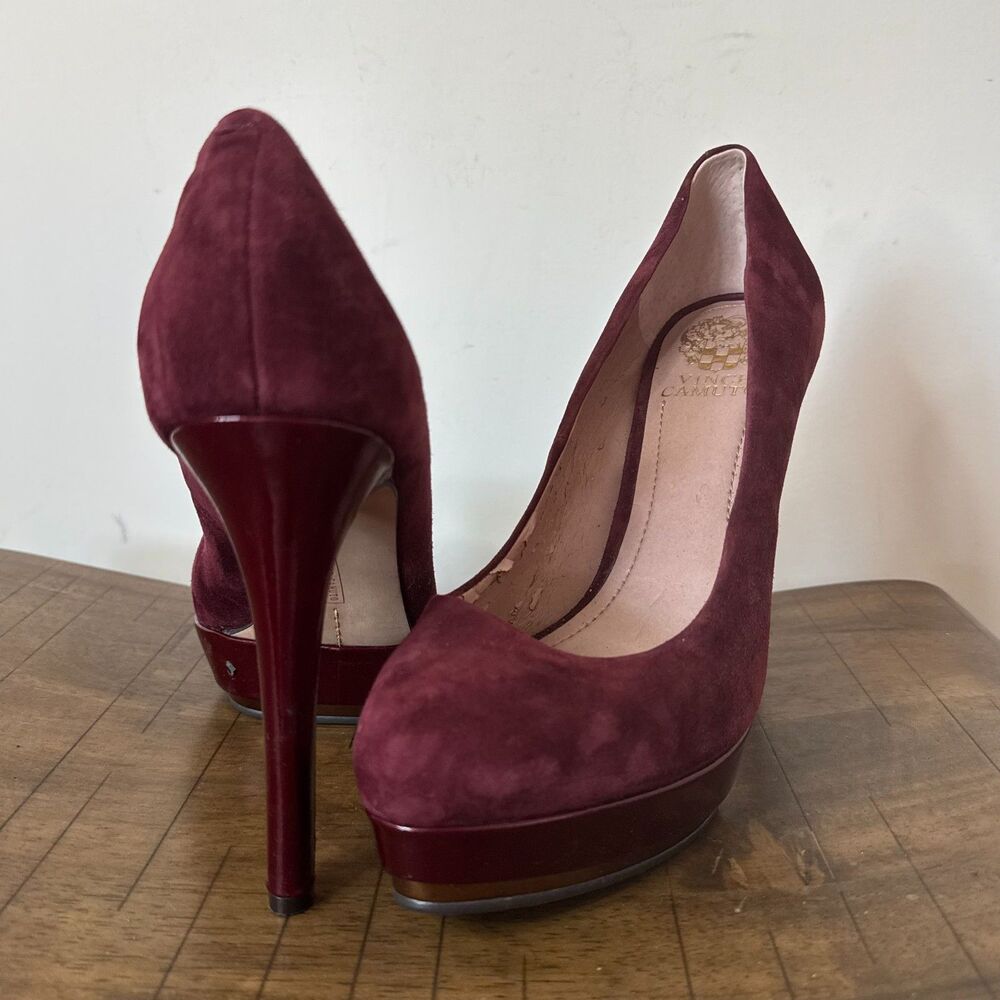 Burgundy Suede Heels 9.5 Platform Stiletto Pumps Pointed Toe Vince Camuto